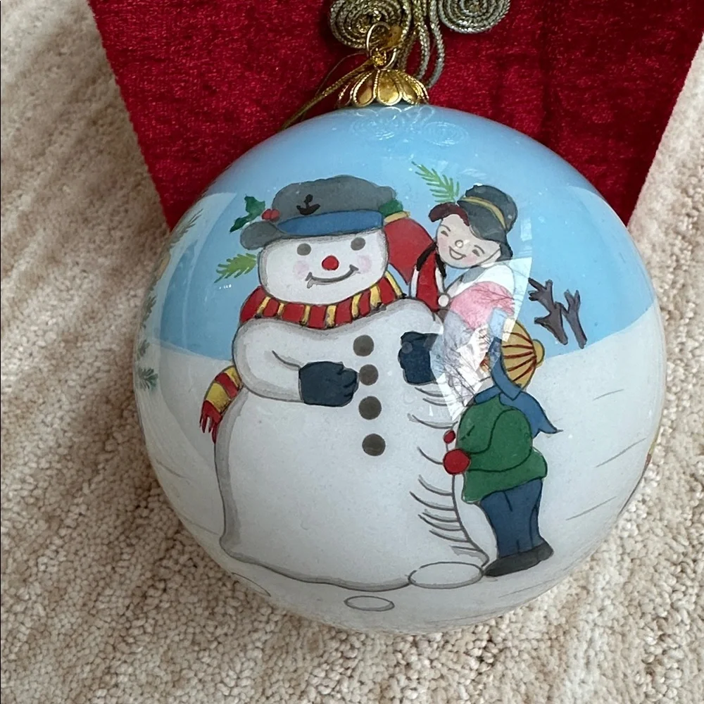 Li Bien Eglomise Ornament 1999 Children Snowman Sled Inside Hand Painted - Picture 9 of 16